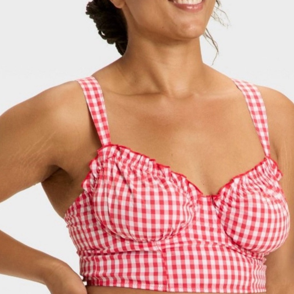 Colsie Gingham Corset Bra Red White Gingham Size Small NWT